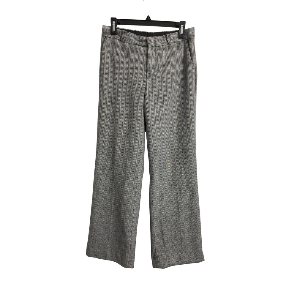 Banana Republic Womens 2 Black White Herringbone Wool Blend Wide Leg Dress Pants